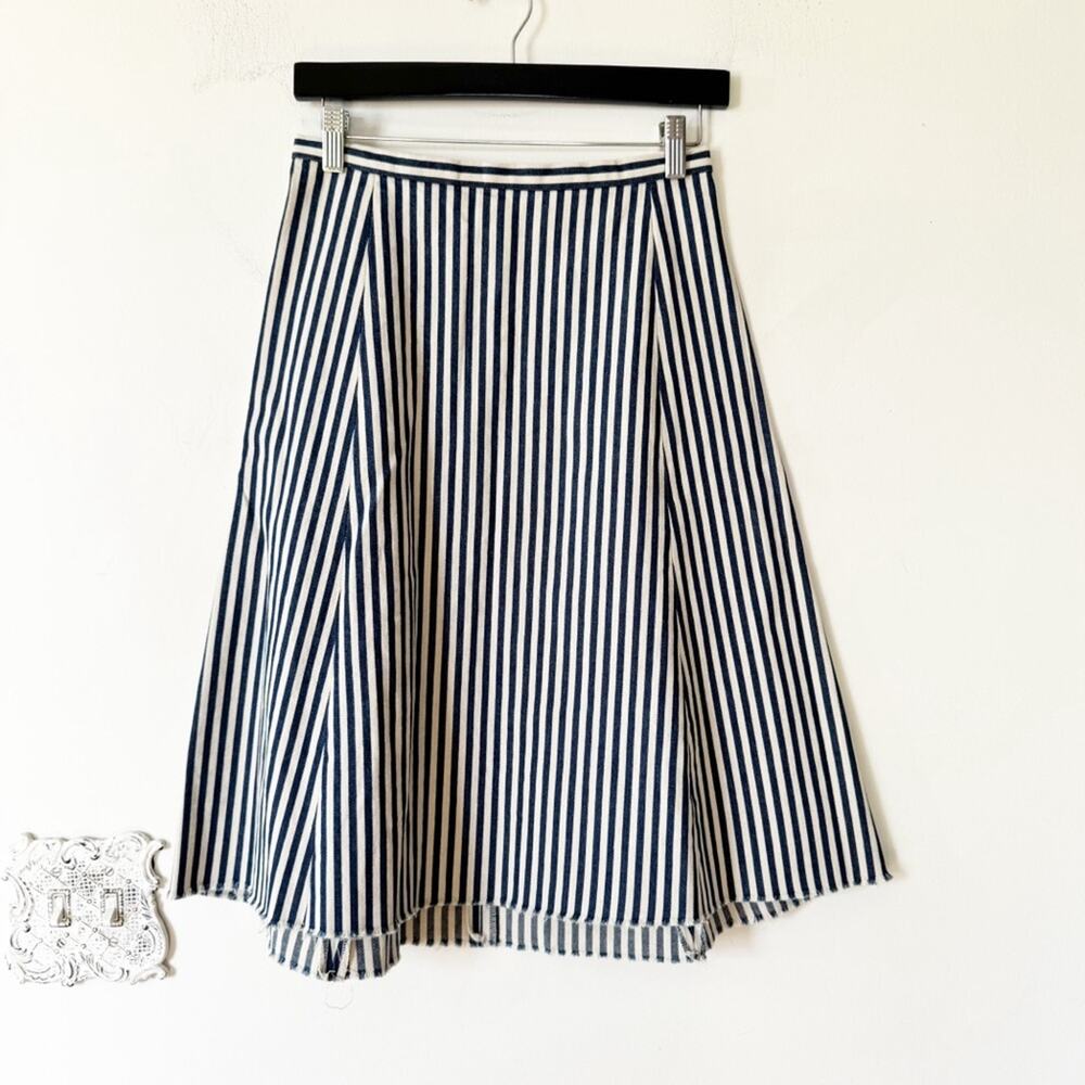 Uqnatu Navy Railroad Stripe Denim A-Line Skirt 2